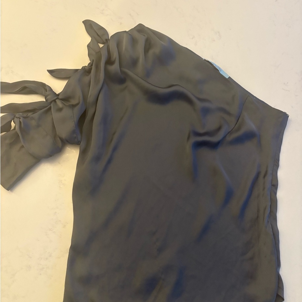 Elegant Gray Satin Karlie one shoulder blouse